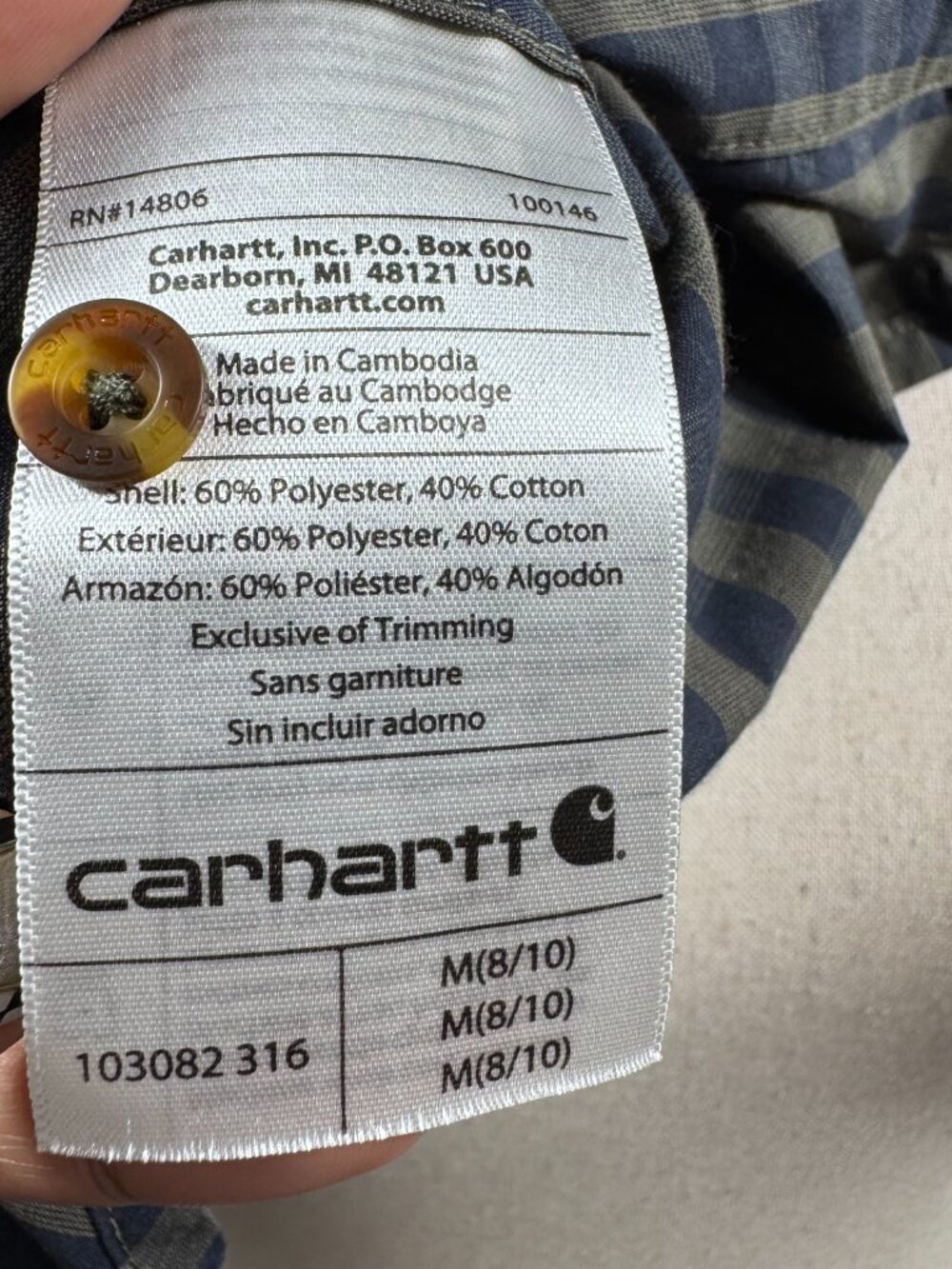 Carhartt Force Green Blue Plaid Gorpcore Granola Button Up Workwear Top (SZ M) - Picture 8 of 11